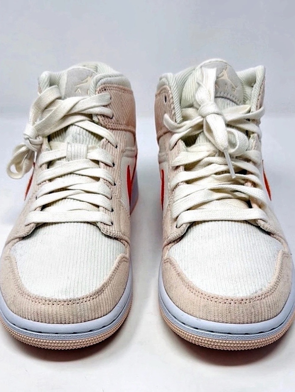 Jordan Air Jordan Corduroy 1 Mid High-Top Sneakers (Cream & Orange, Women’s 8)